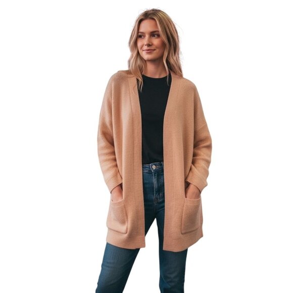 NEW LuLaRoe Long Beige Knit Open Front Cardigan Sweater Pockets XXS Cozy Soft - Picture 1 of 8